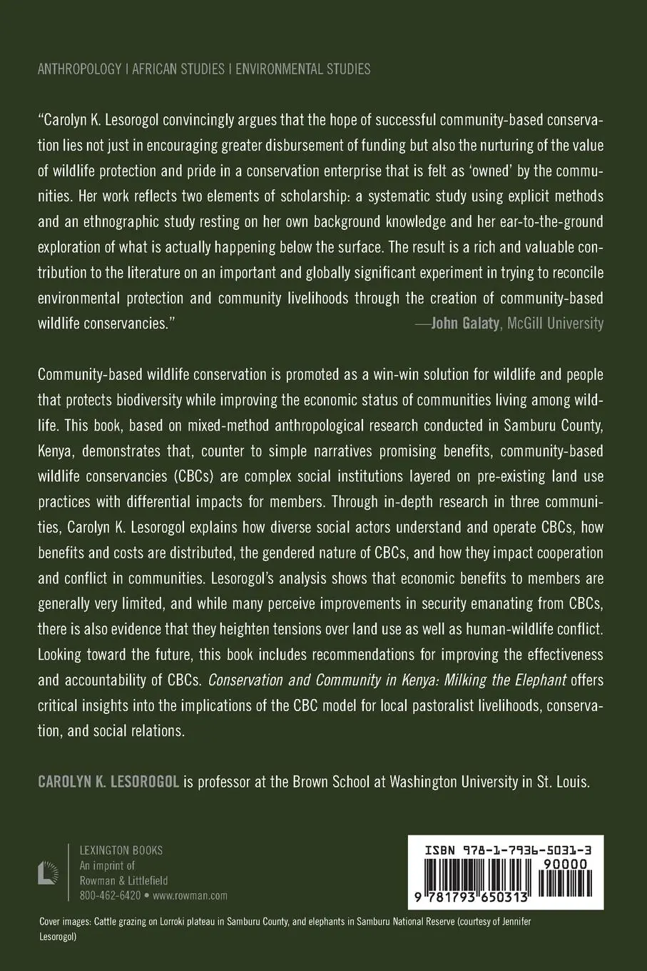 Rückseite: 9781793650313 | Conservation and Community in Kenya | Milking the Elephant | Lesorogol