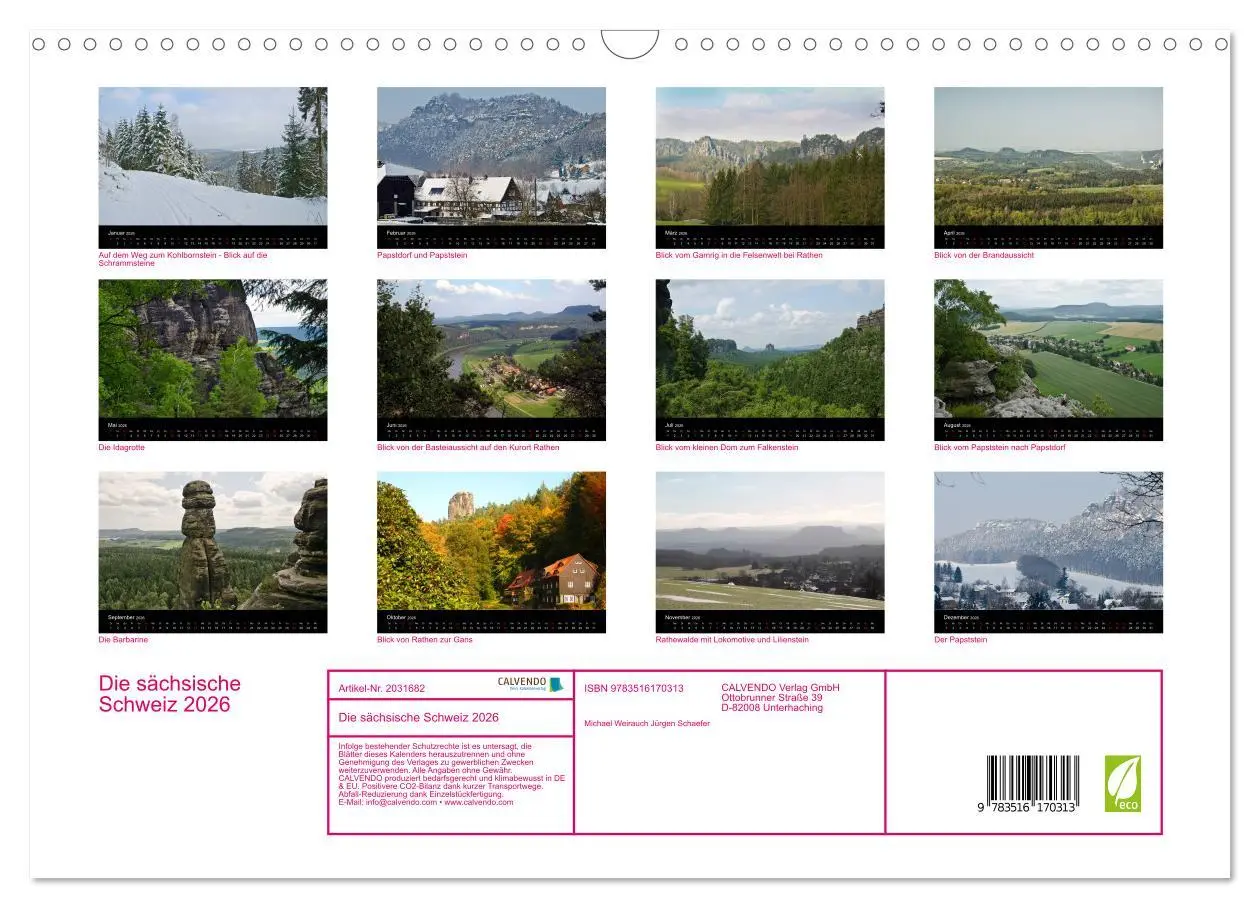 Bild: 9783516170313 | Die sächsische Schweiz 2026 (Wandkalender 2026 DIN A3 quer),...