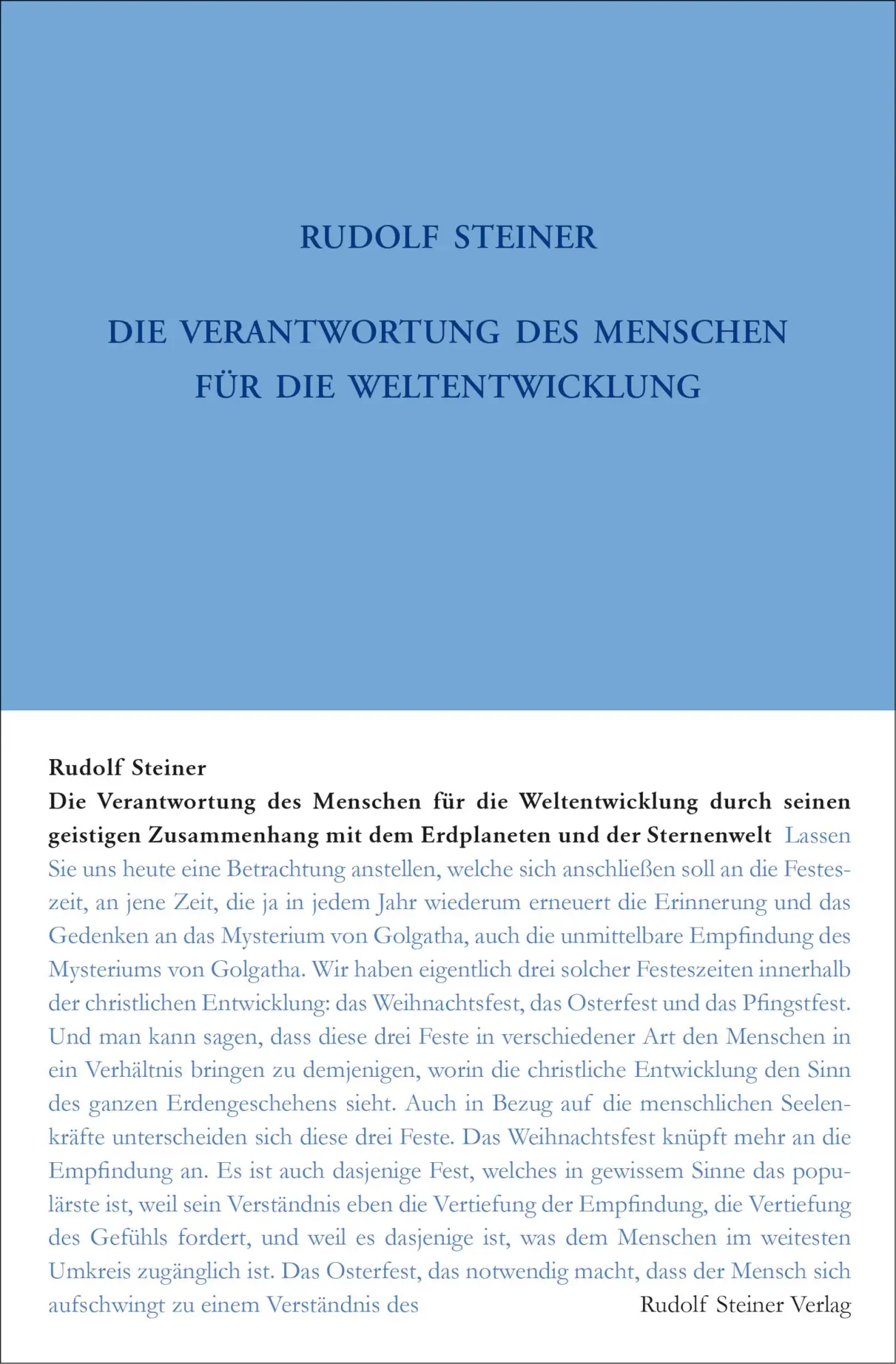 Cover: 9783727420313 | Die Verantwortung des Menschen für die Weltentwickelung durch...