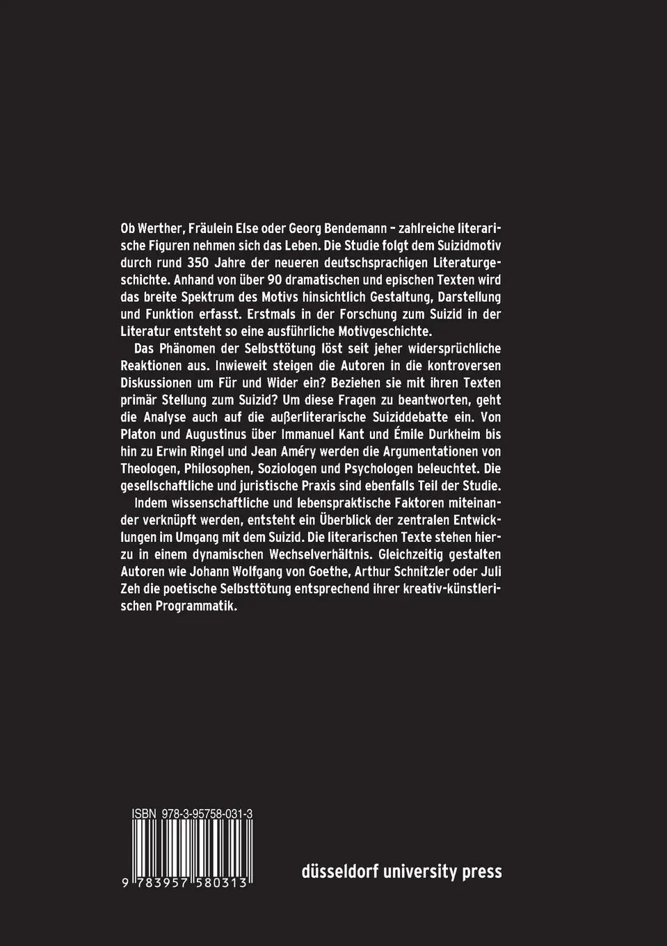 Rückseite: 9783957580313 | Das Suizidmotiv in der deutschsprachigen Literatur | Graefe-Ewald