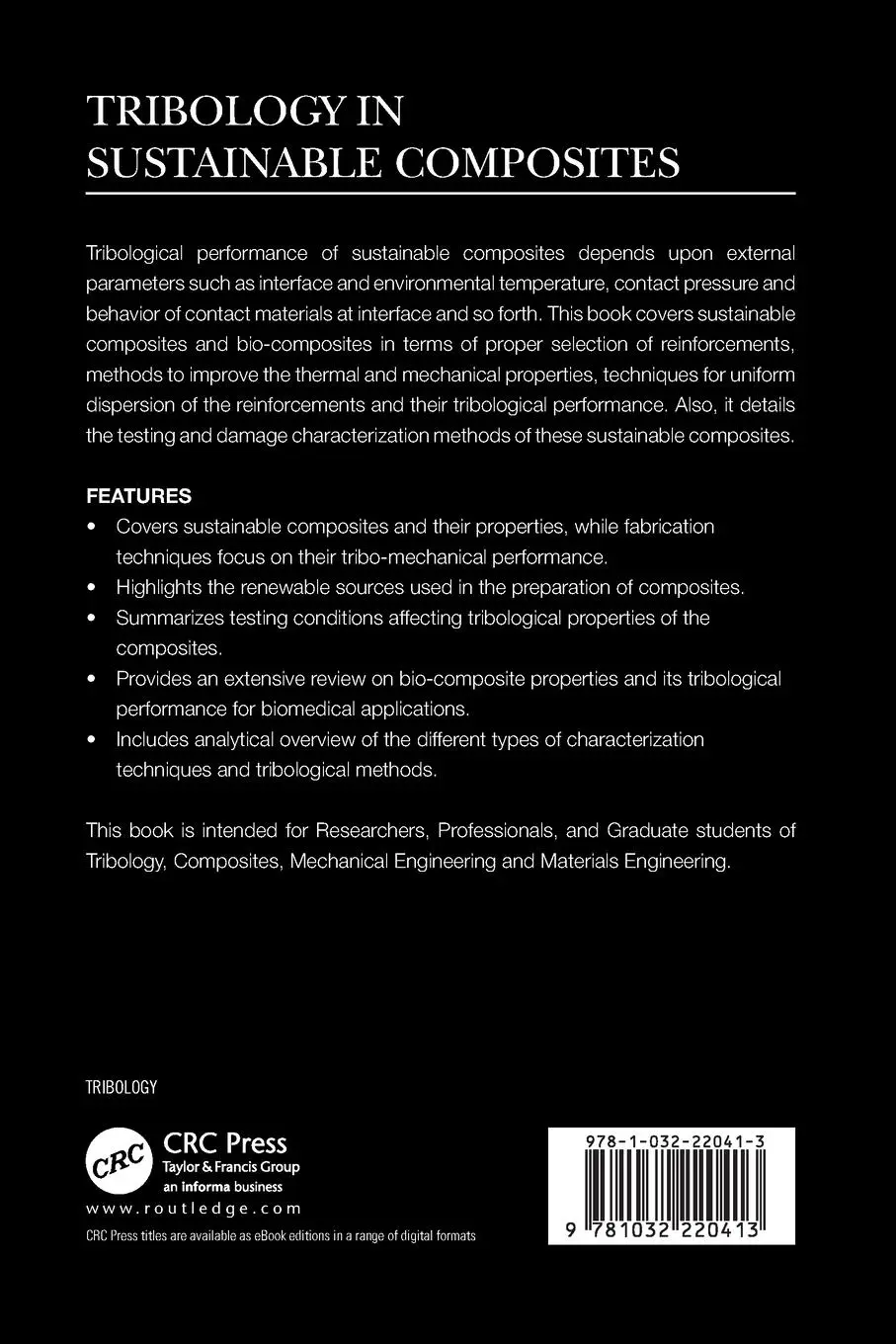 Rückseite: 9781032220413 | Tribology in Sustainable Composites | Jitendra Kumar Katiyar (u. a.)