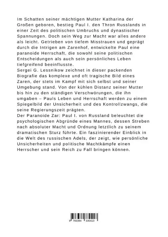 Rückseite: 9783384330413 | Der Paranoide Zar: Paul I. von Russland | Sergei G. Lessnikow | Buch