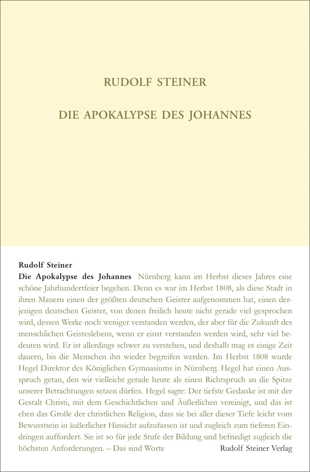 Cover: 9783727410413 | Die Apokalypse des Johannes | Dreizehn Vorträge, Nürnberg 1908 | Buch