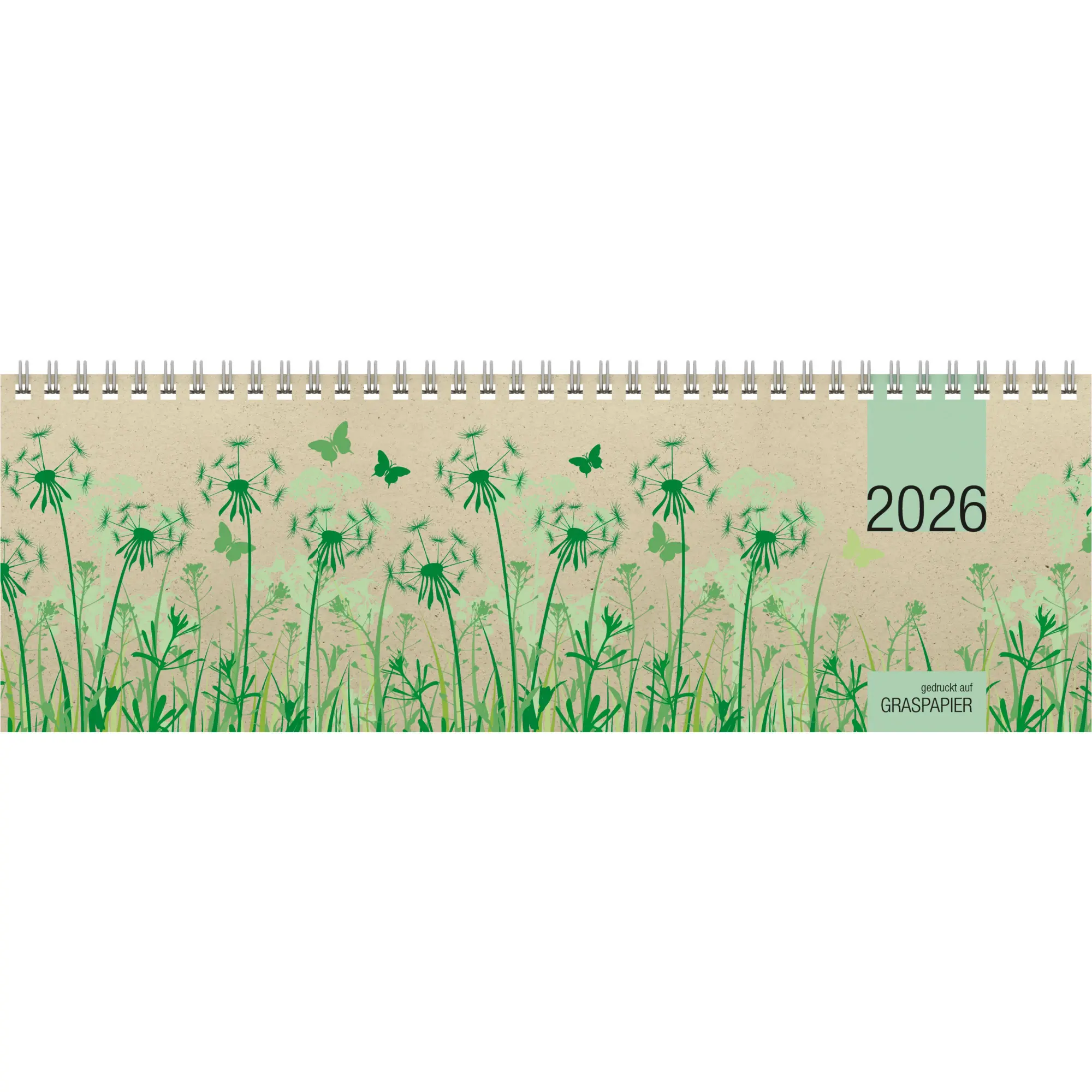 Cover: 4069095000513 | Tischquerkalender Graspapier 2026 - 32x10,5 cm - 1 Woche auf 2...