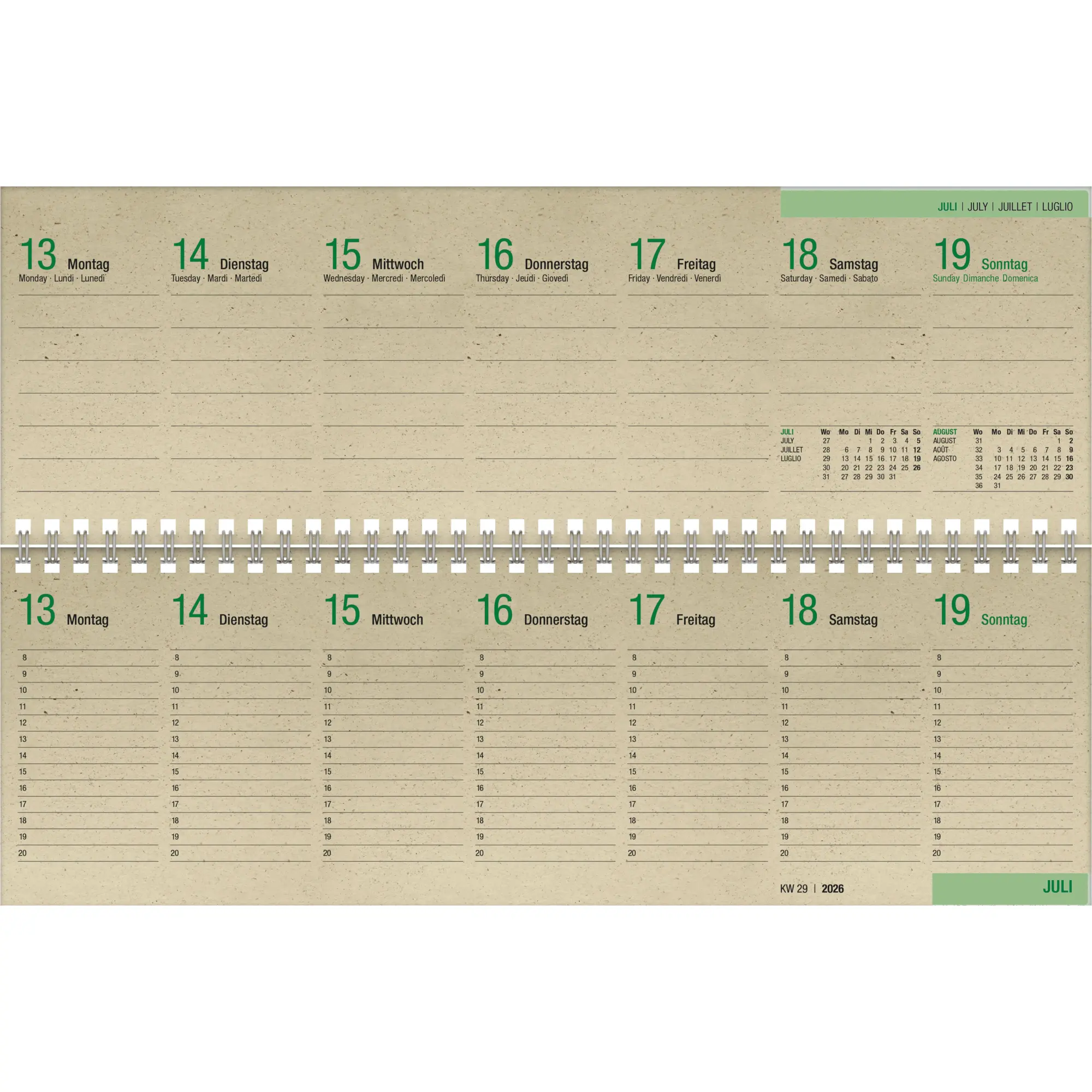 Bild: 4069095000513 | Tischquerkalender Graspapier 2026 - 32x10,5 cm - 1 Woche auf 2...