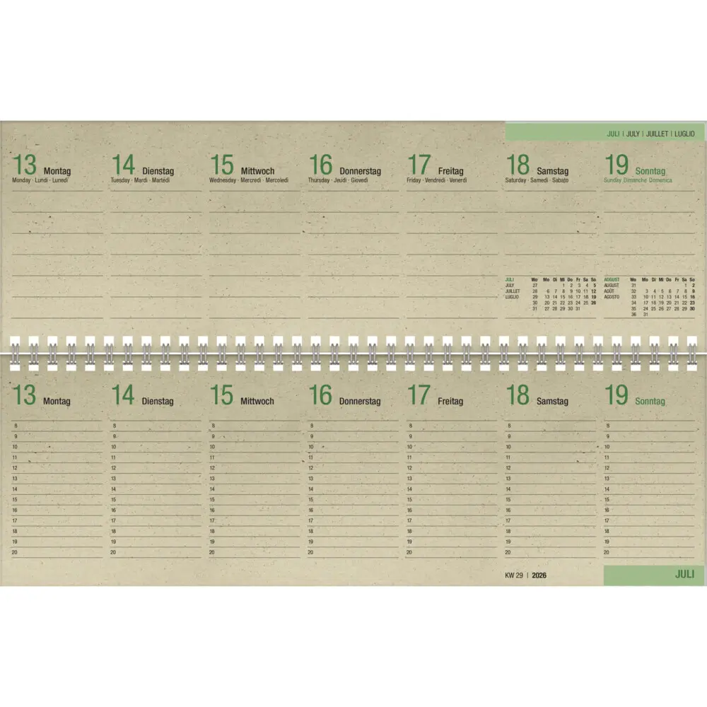 Bild: 4069095000513 | Zettler Tischquerkalender 1W/2S Graspapier 2026 - Wochenkalender 32...