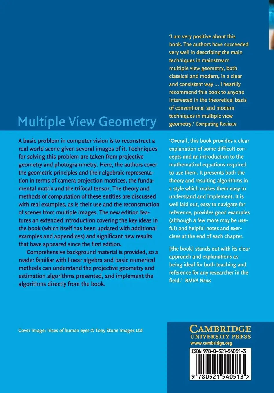 Rückseite: 9780521540513 | Multiple View Geom Comp Vision 2ed | Richard Hartley (u. a.) | Buch
