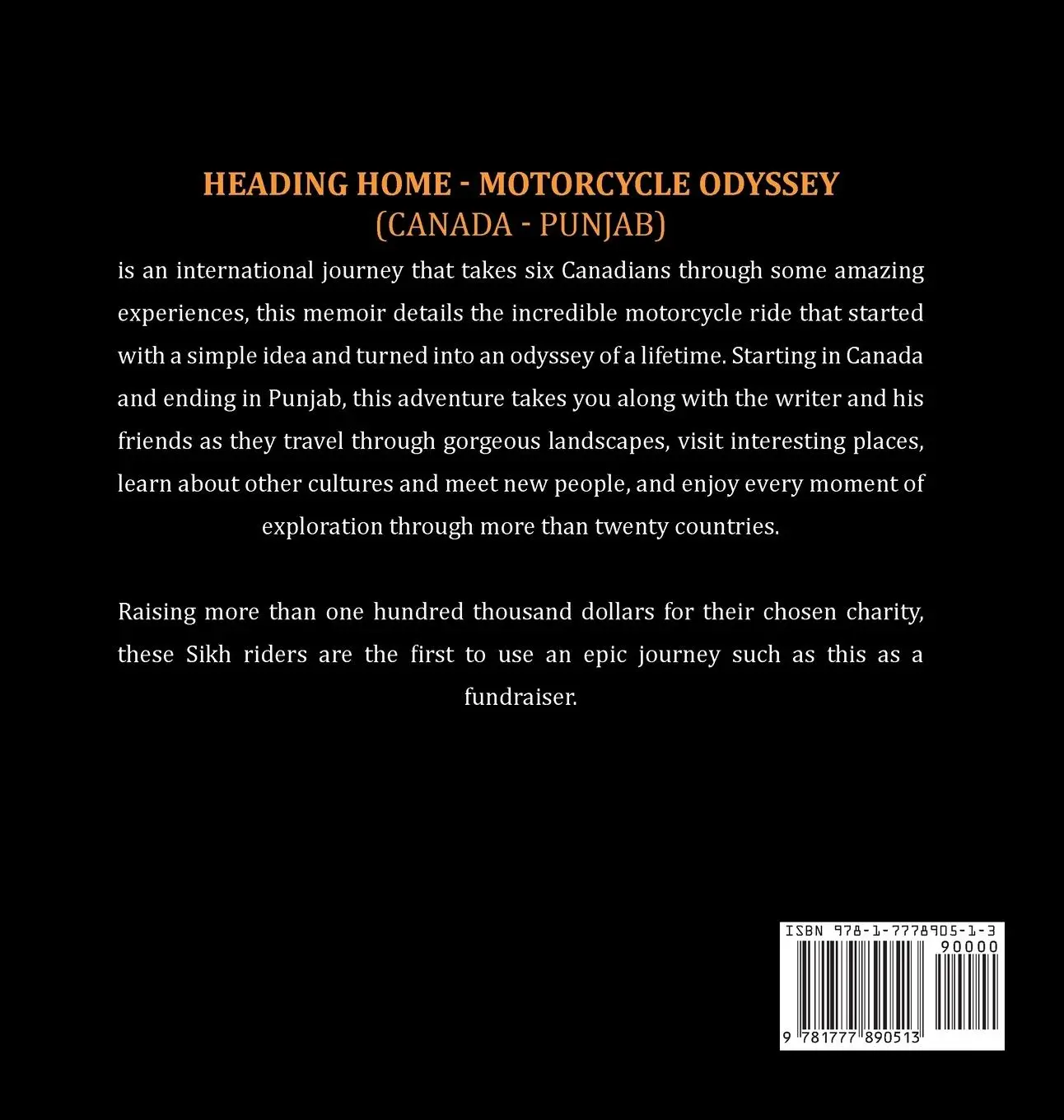 Rückseite: 9781777890513 | Heading Home | Motorcycle Odyssey (Canada - Punjab) | Takhar | Buch