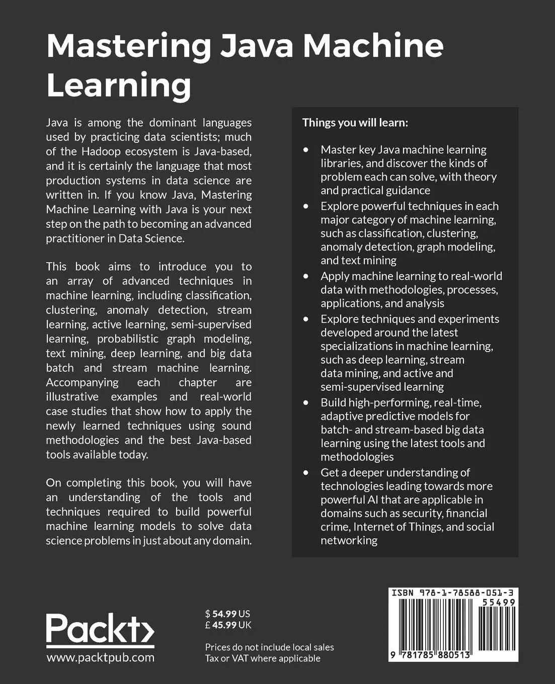 Rückseite: 9781785880513 | Mastering Java Machine Learning | Uday Kamath (u. a.) | Taschenbuch