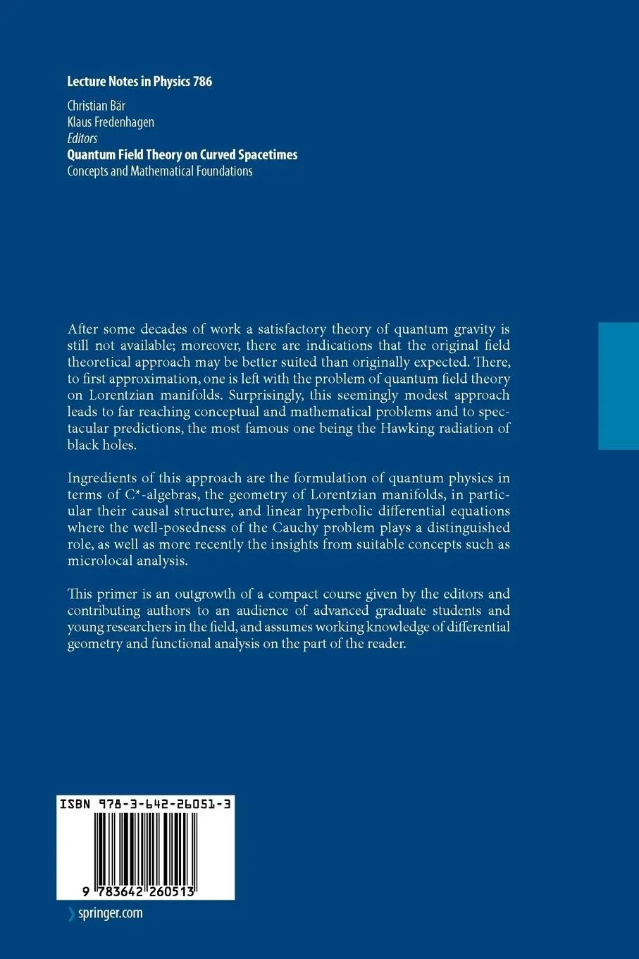 Rückseite: 9783642260513 | Quantum Field Theory on Curved Spacetimes | Christian Bär (u. a.) | x