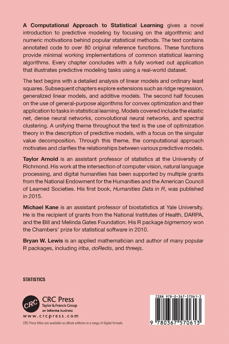 Rückseite: 9780367570613 | A Computational Approach to Statistical Learning | Arnold (u. a.)