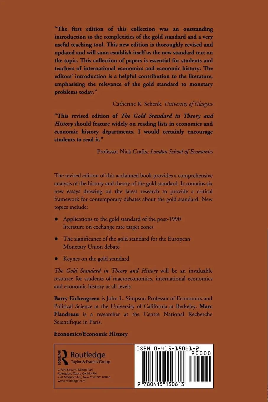Rückseite: 9780415150613 | Gold Standard In Theory &amp; History | Barry Eichengreen (u. a.) | Buch