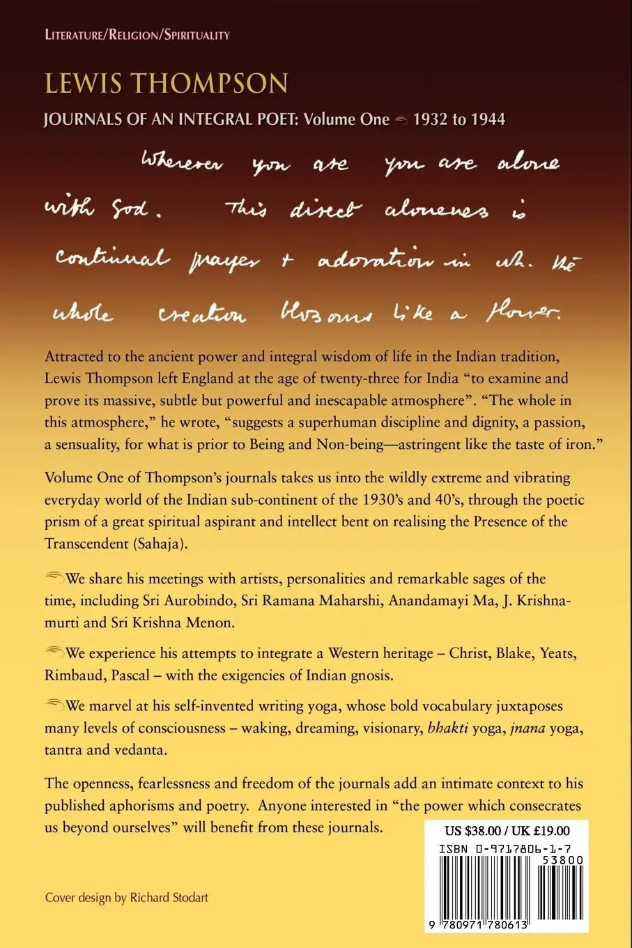 Rückseite: 9780971780613 | Lewis Thompson, Journals of an Integral Poet, Volume One 1932-1944
