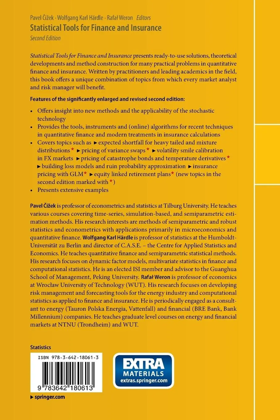Rückseite: 9783642180613 | Statistical Tools for Finance and Insurance | Pavel Cizek (u. a.) | iv