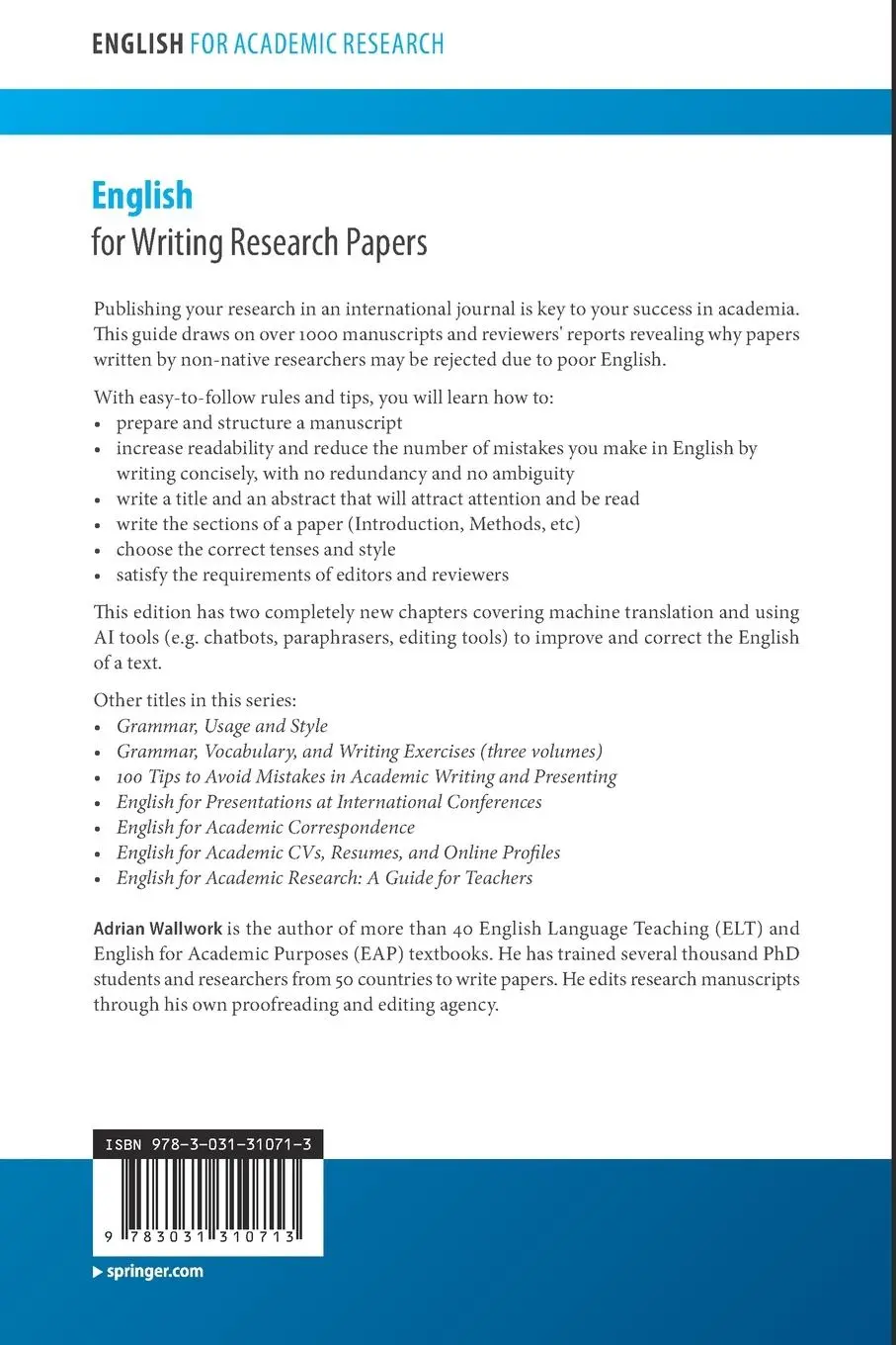 Rückseite: 9783031310713 | English for Writing Research Papers | Adrian Wallwork | Taschenbuch