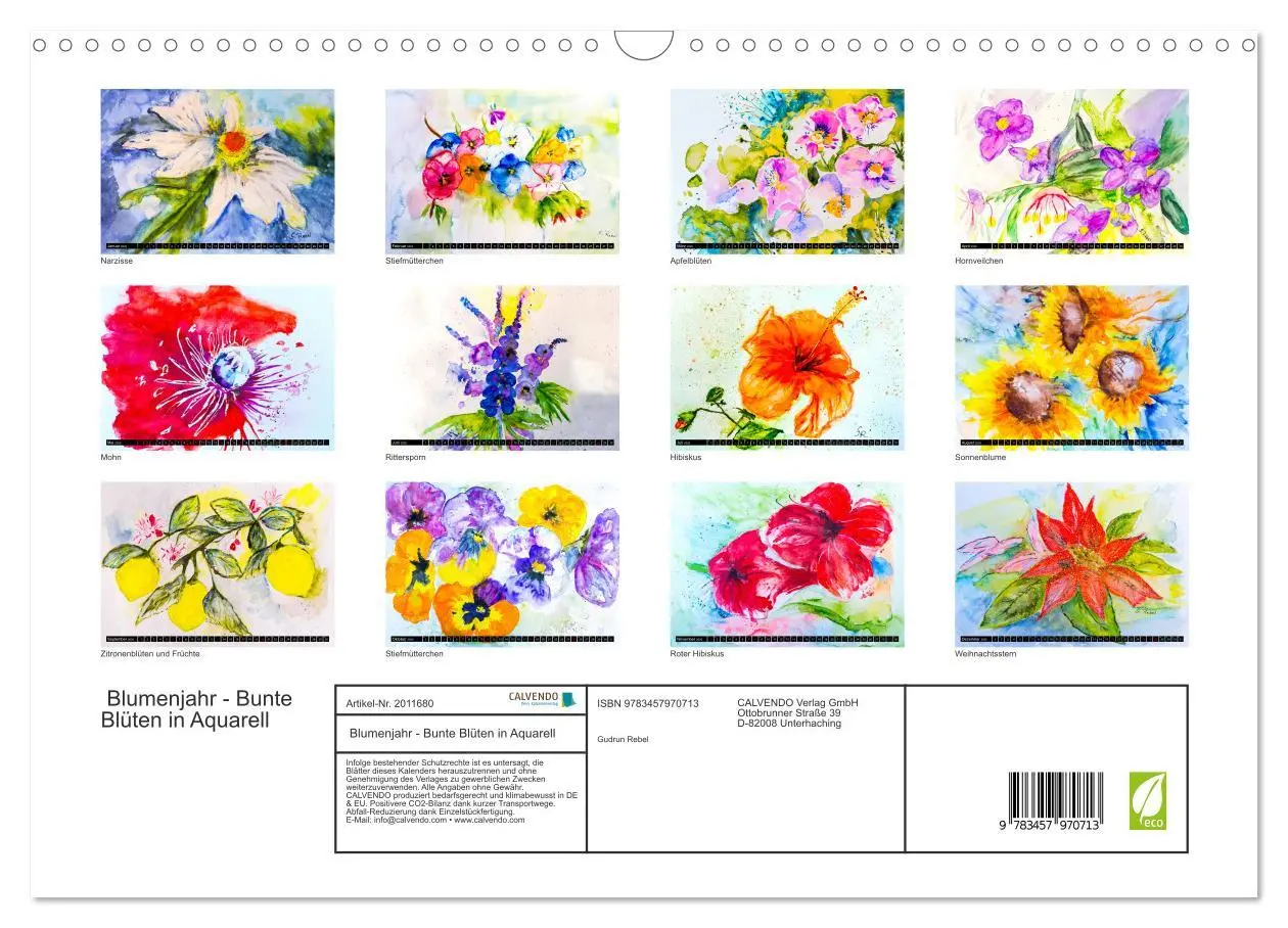 Bild: 9783457970713 | Blumenjahr - Bunte Blüten in Aquarell (Wandkalender 2026 DIN A3...