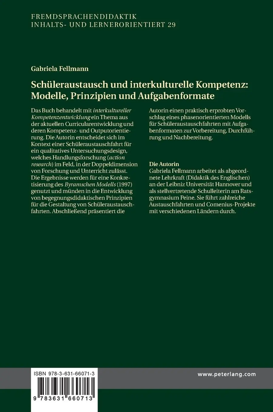 Rückseite: 9783631660713 | Schüleraustausch und interkulturelle Kompetenz: Modelle, Prinzipien...