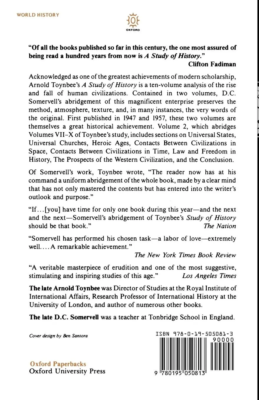 Rückseite: 9780195050813 | A Study of History | Abridgement of Volumes VII-X | Arnold Toynbee