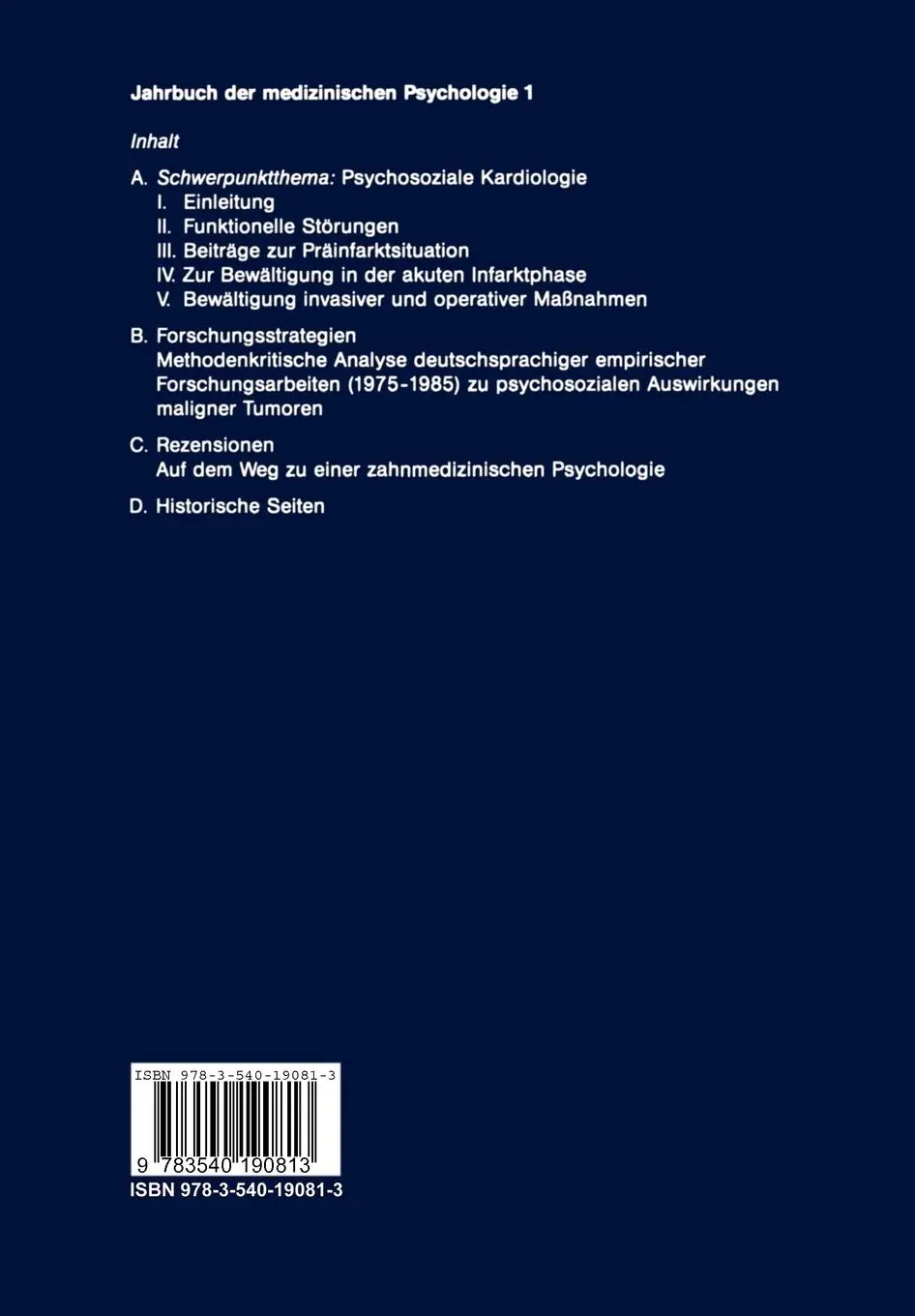 Rückseite: 9783540190813 | Psychosoziale Kardiologie | Burghard F. Klapp (u. a.) | Taschenbuch