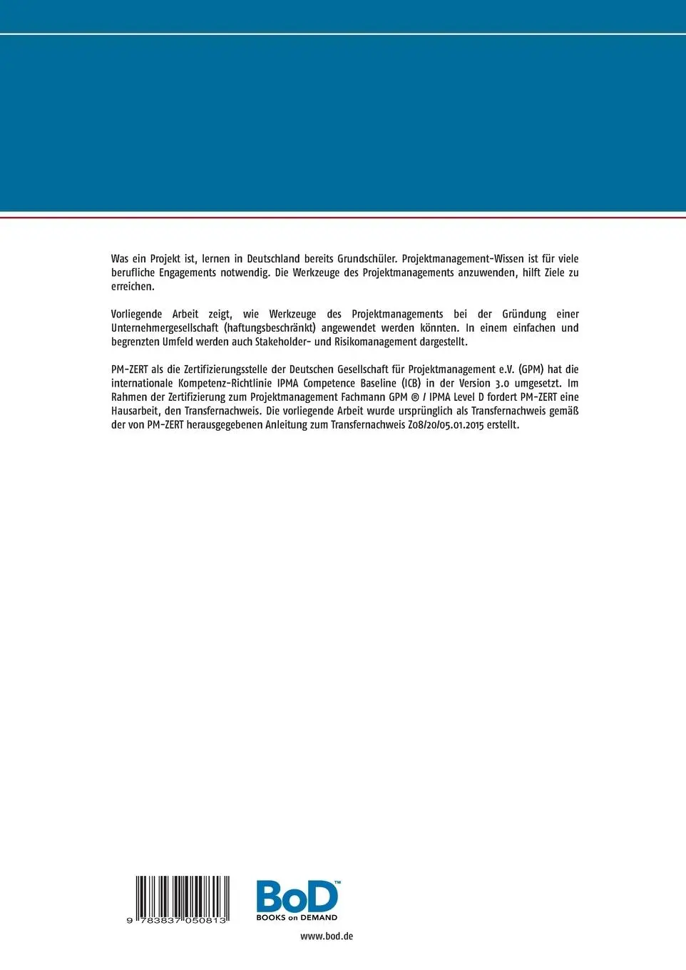 Rückseite: 9783837050813 | Projekt zur Gründung einer Unternehmergesellschaft...