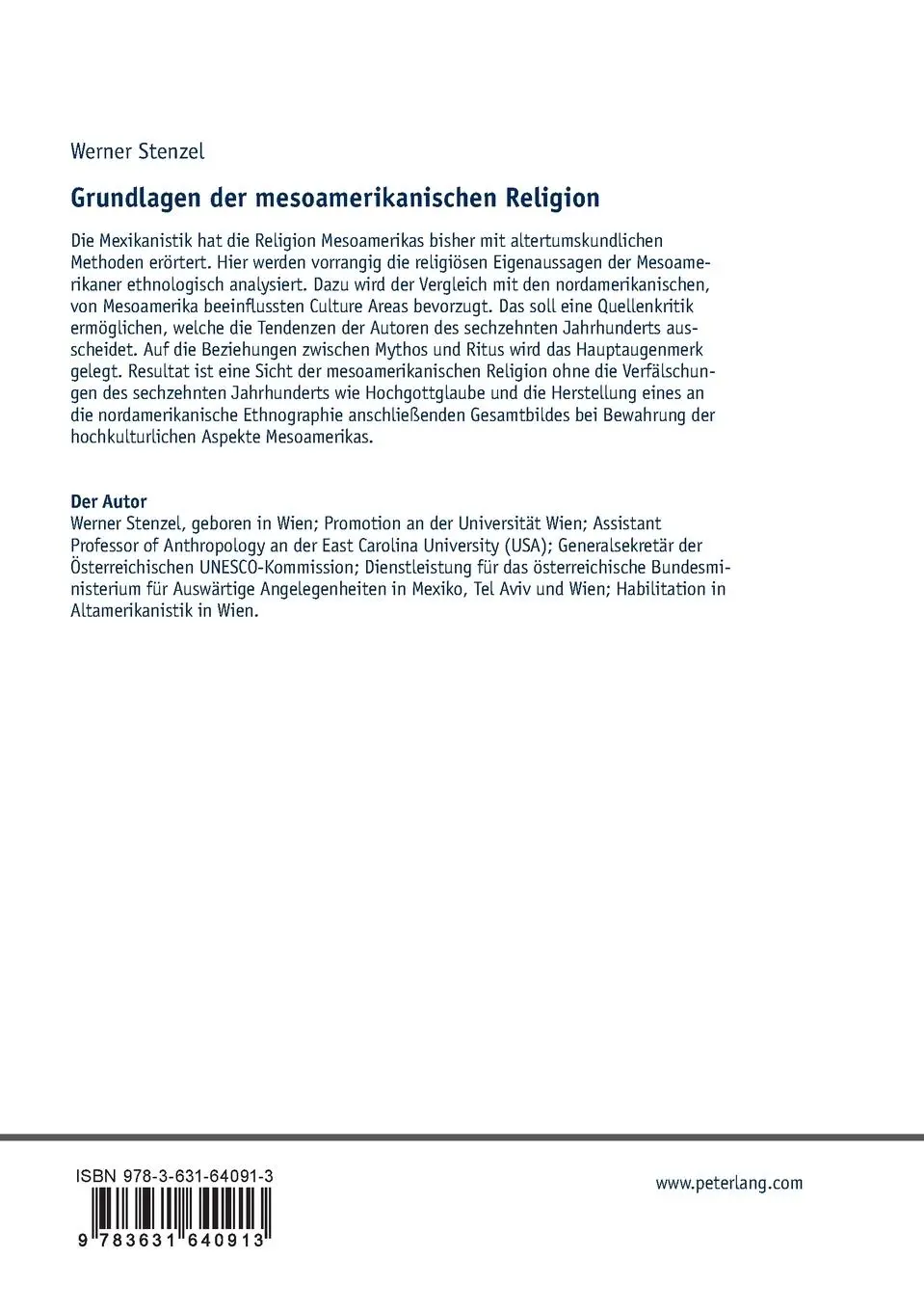 Rückseite: 9783631640913 | Grundlagen der mesoamerikanischen Religion | Werner Stenzel | Buch