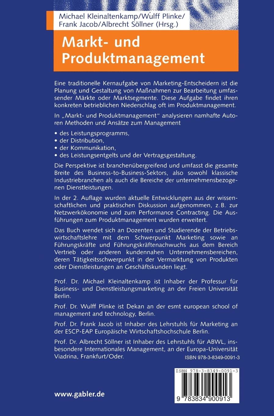 Rückseite: 9783834900913 | Markt- und Produktmanagement | Michael Kleinaltenkamp (u. a.) | Buch