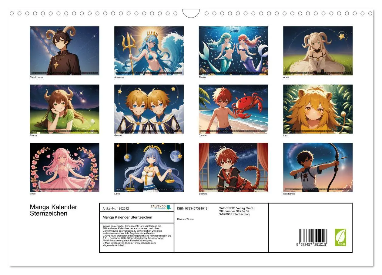 Bild: 9783457391013 | Manga Kalender Sternzeichen (Wandkalender 2026 DIN A3 quer),...