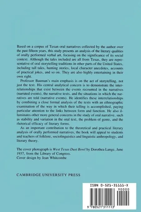 Rückseite: 9780521311113 | Story, Performance, and Event | Contextual Studies of Oral Narrative