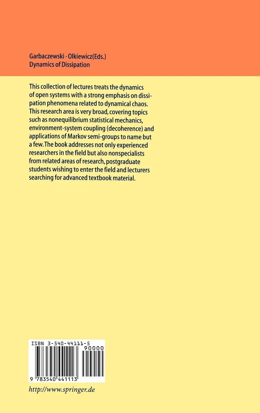 Rückseite: 9783540441113 | Dynamics of Dissipation | Robert Olkiewicz (u. a.) | Buch | x | 2002