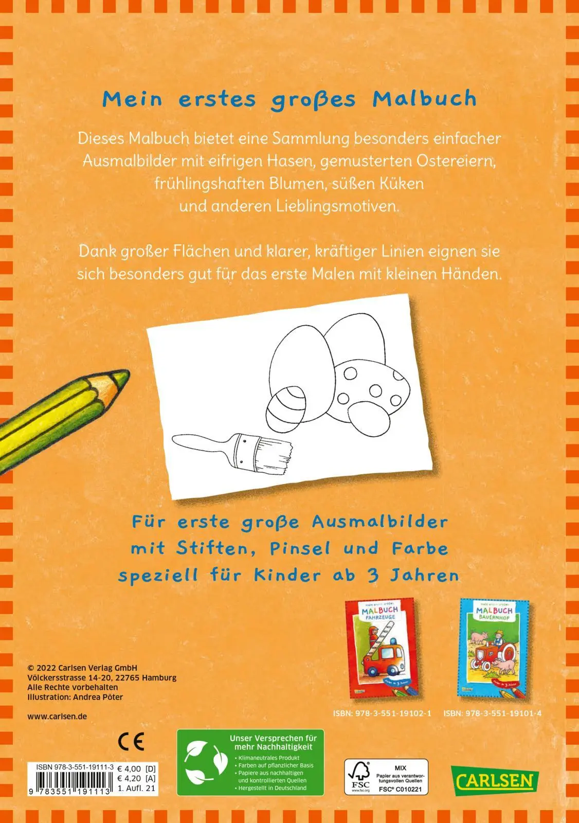 Rückseite: 9783551191113 | Ausmalbilder für Kita-Kinder: Mein erstes großes Malbuch: Ostern