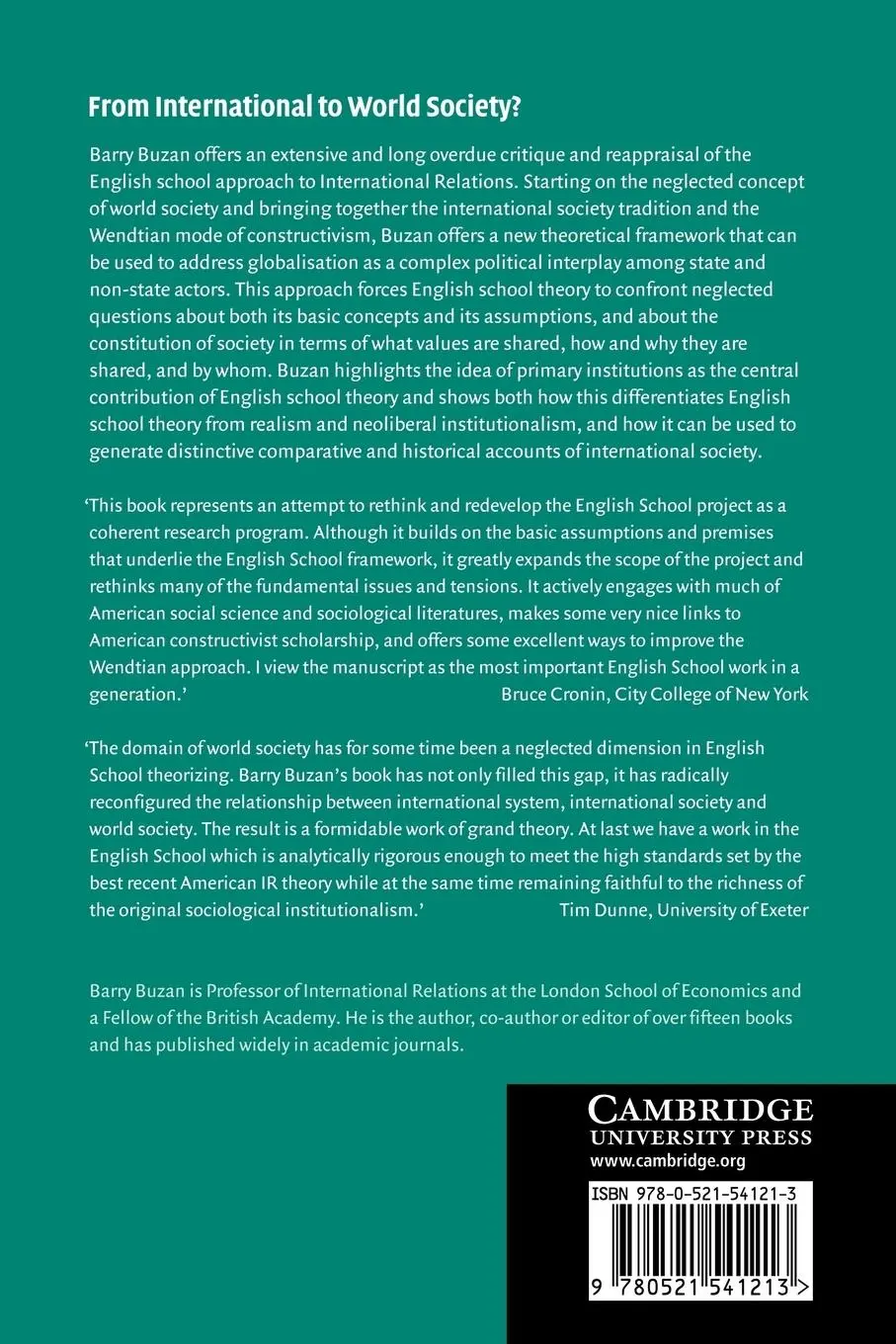 Rückseite: 9780521541213 | From International to World Society? | Barry Buzan | Taschenbuch