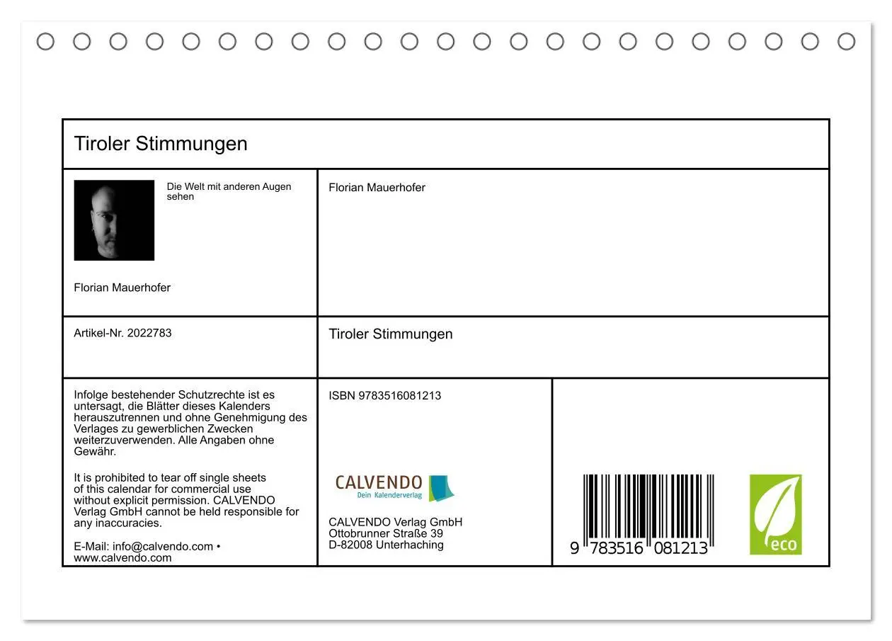 Bild: 9783516081213 | Tiroler Stimmungen (Tischkalender 2026 DIN A5 quer), CALVENDO...