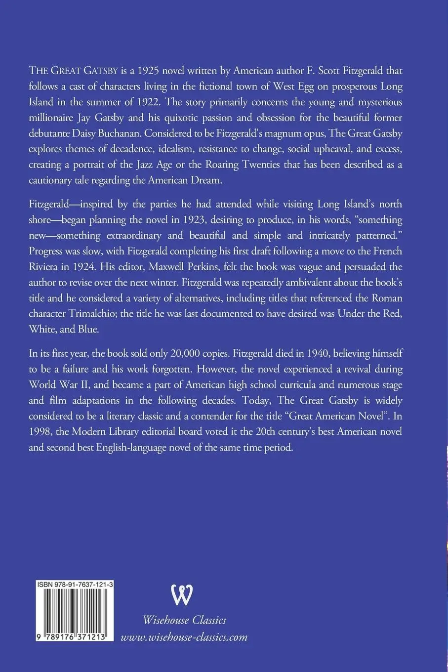 Rückseite: 9789176371213 | The Great Gatsby (Wisehouse Classics Edition) | F Scott Fitzgerald