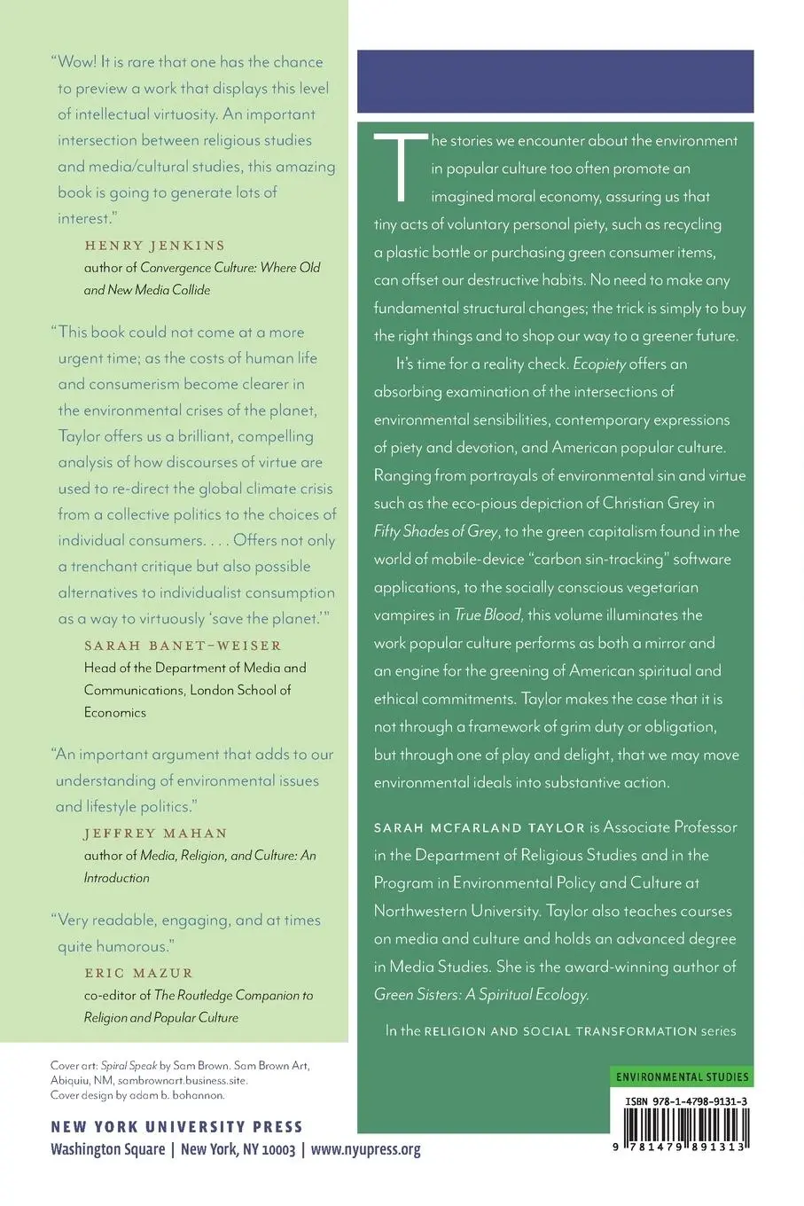 Rückseite: 9781479891313 | Ecopiety | Green Media and the Dilemma of Environmental Virtue | Buch