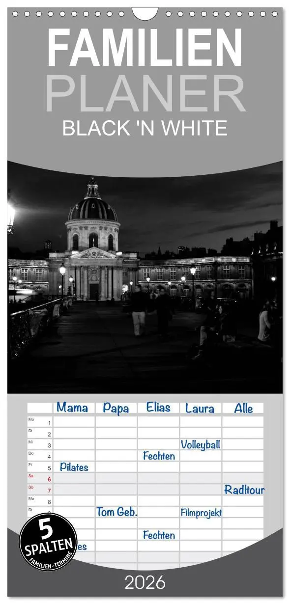 Cover: 9783516521313 | Familienplaner 2026 - BLACK 'N WHITE mit 5 Spalten (Wandkalender,...
