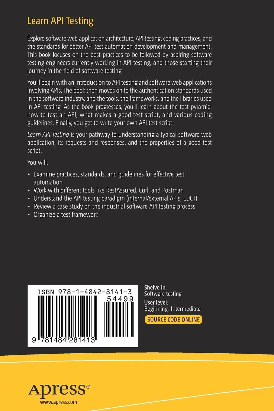 Rückseite: 9781484281413 | Learn API Testing | Jagdeep Jain | Taschenbuch | xxii | Englisch