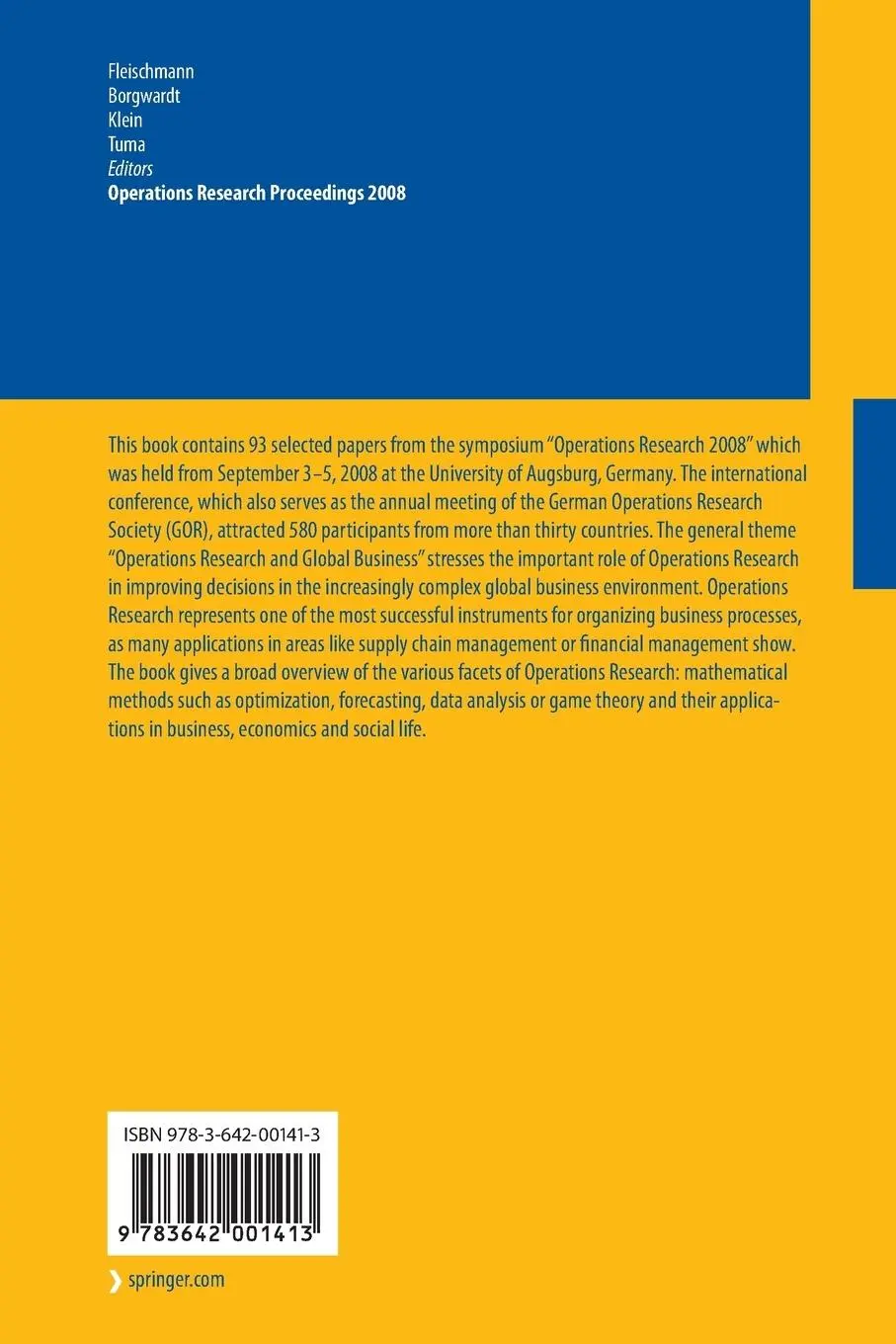 Rückseite: 9783642001413 | Operations Research Proceedings 2008 | Bernhard Fleischmann (u. a.)