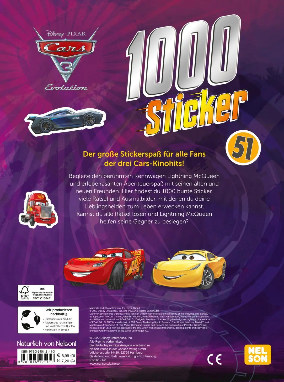 Rückseite: 9783845121413 | Disney Cars 3: 1000 Sticker | Taschenbuch | Disney Cars | 48 S. | 2022