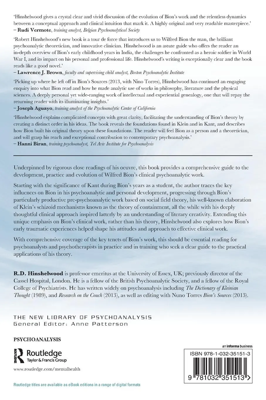 Rückseite: 9781032351513 | W.R. Bion as Clinician | Steering Between Concept and Practice | Buch