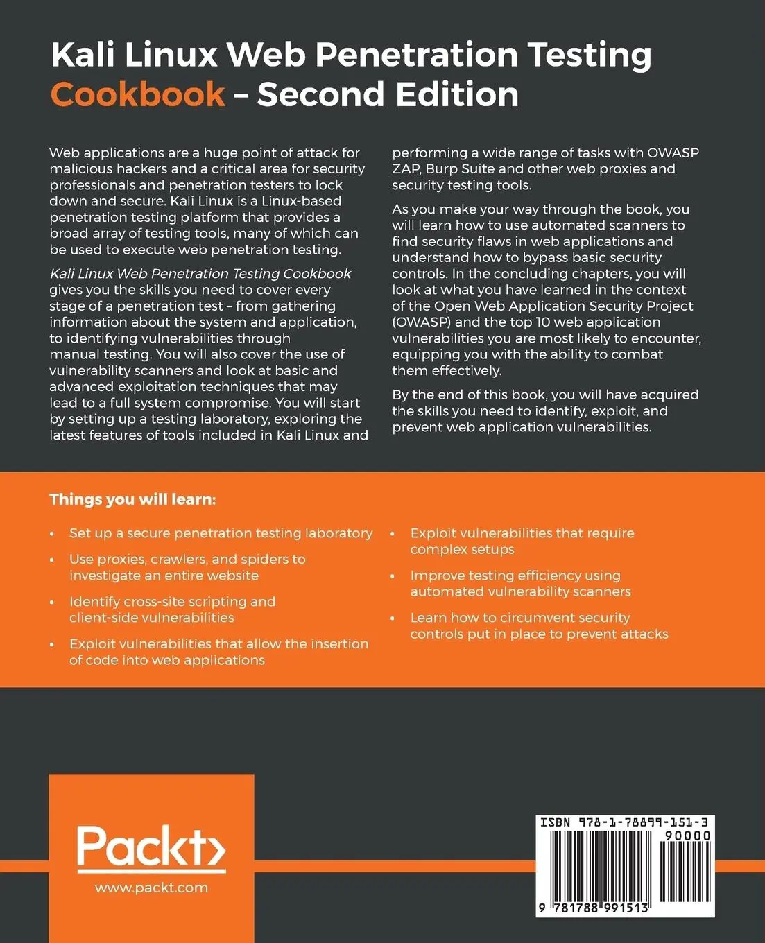 Rückseite: 9781788991513 | Kali Linux Web Penetration Testing Cookbook - Second Edition | Buch