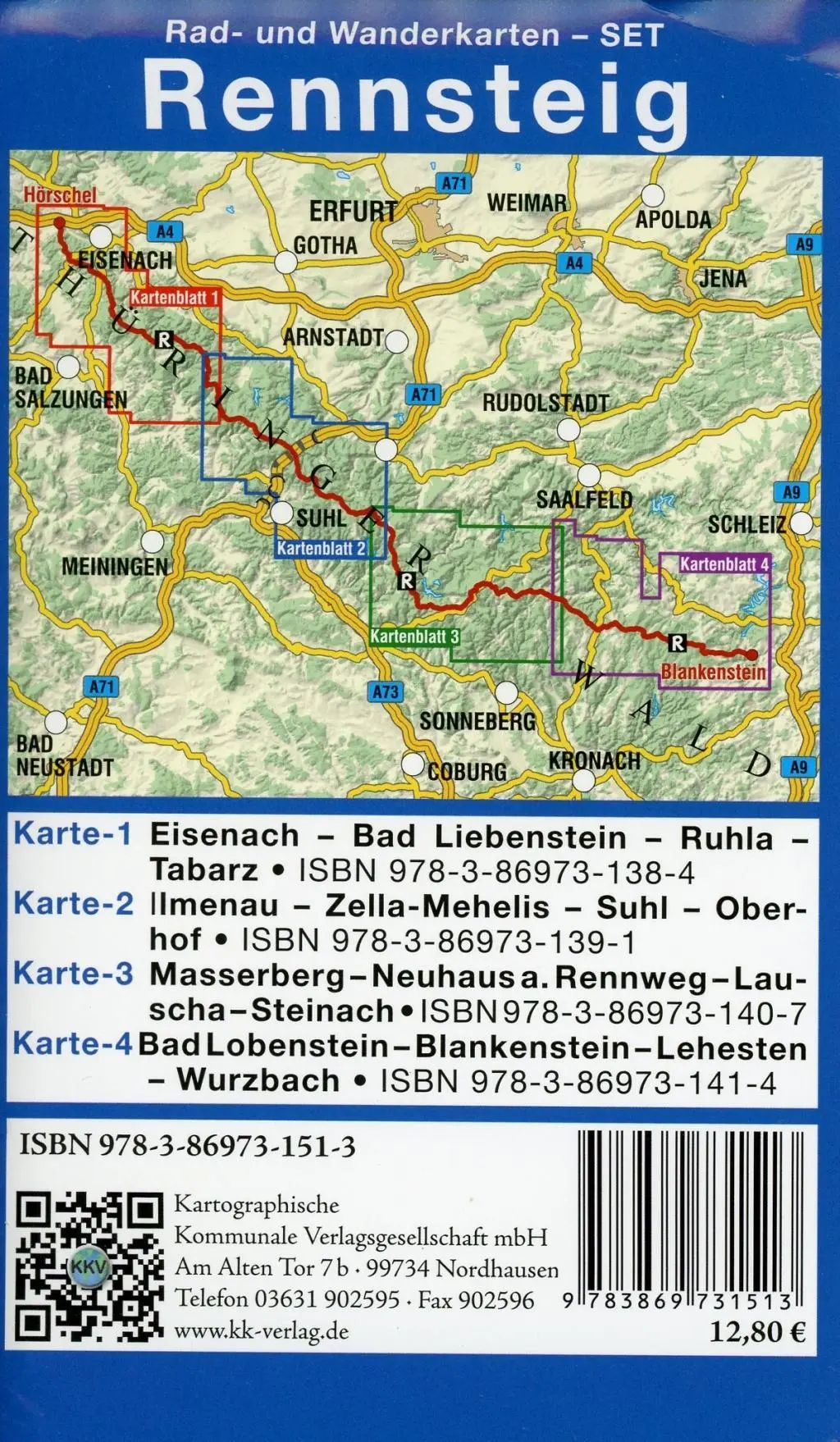Bild: 9783869731513 | Rennsteig 1:35 000. 4-teiliges wetterfestes Kartenset mit Schutzhülle