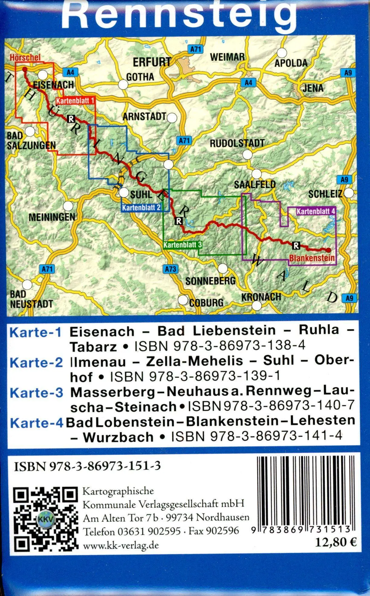 Bild: 9783869731513 | Rennsteig 1:35 000. 4-teiliges wetterfestes Kartenset mit Schutzhülle
