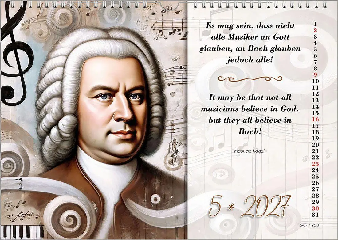 Bild: 9783969031513 | Johann-Sebastian-Bach-Zitate-Kalender, ein Musik-Kalender 2027, DIN A3