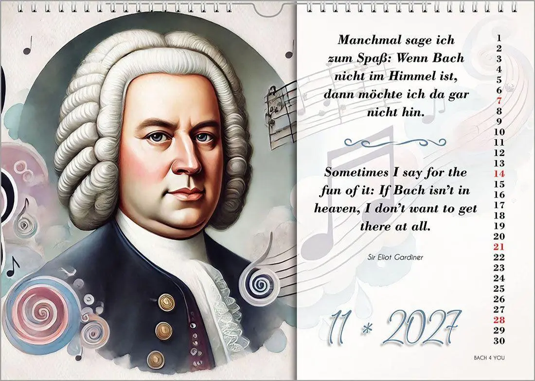 Bild: 9783969031513 | Johann-Sebastian-Bach-Zitate-Kalender, ein Musik-Kalender 2027, DIN A3