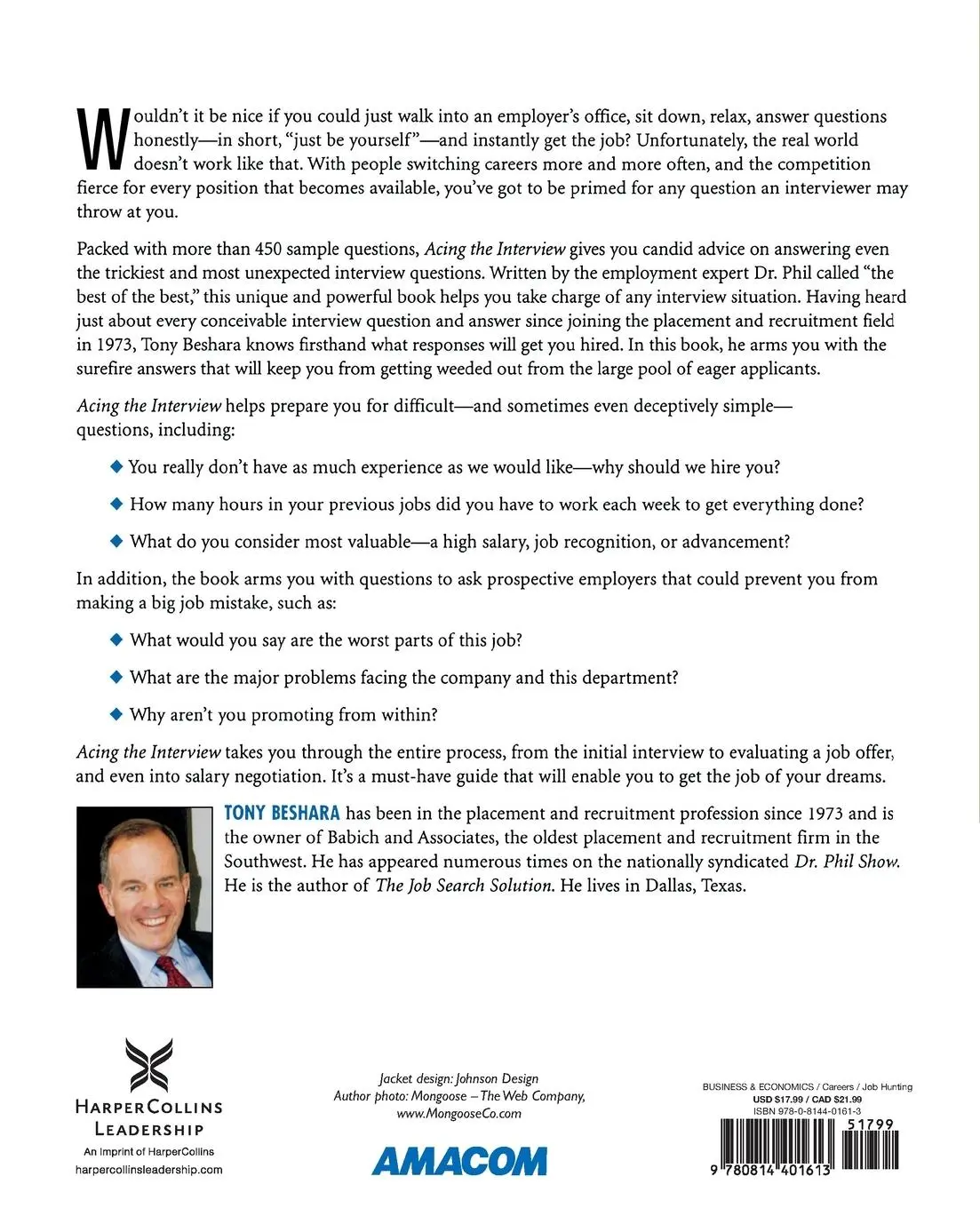 Rückseite: 9780814401613 | Acing the Interview | Tony Beshara | Taschenbuch | Englisch | 2008