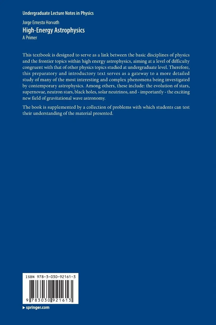 Rückseite: 9783030921613 | High-Energy Astrophysics | A Primer | Jorge Ernesto Horvath | Buch