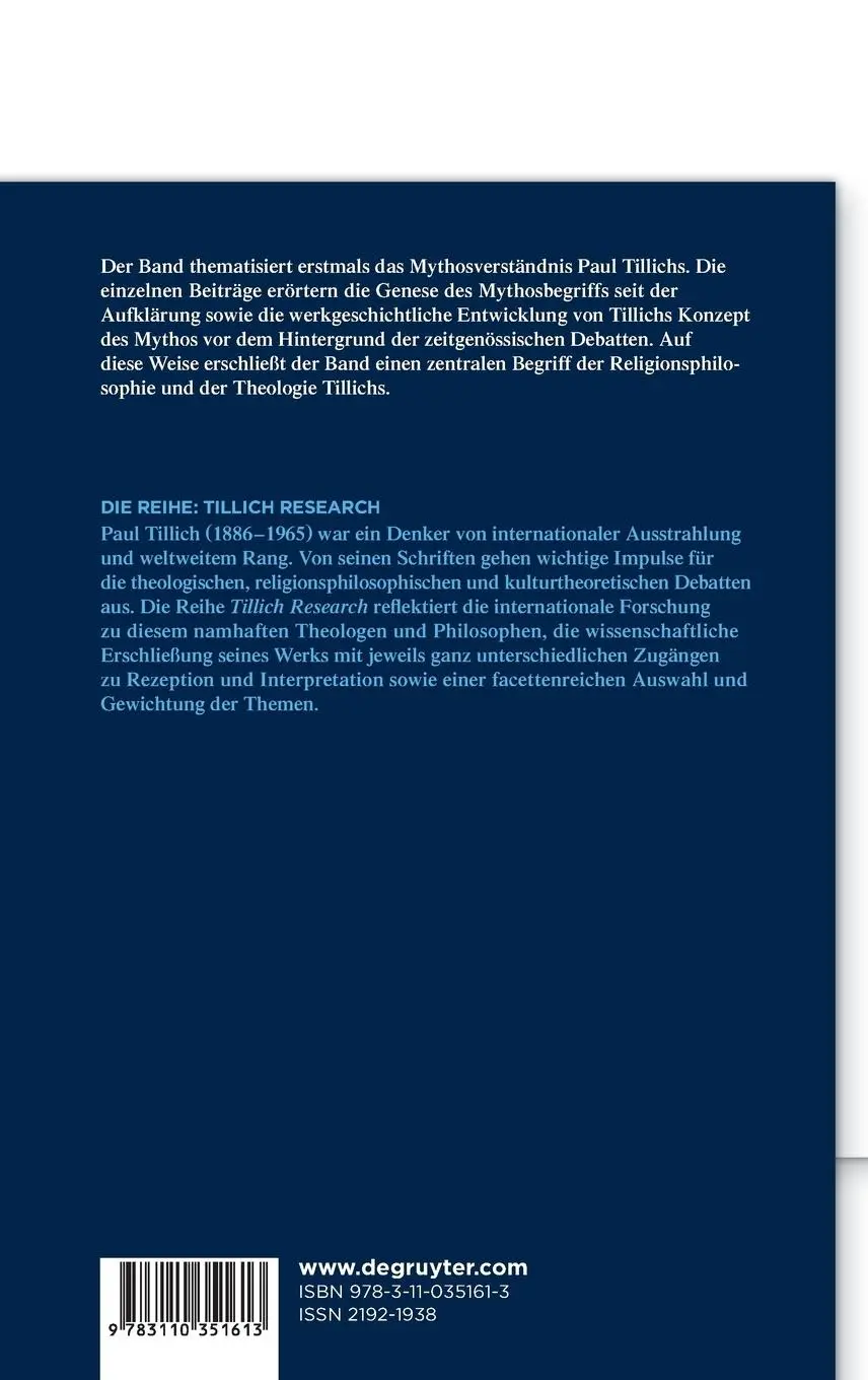 Rückseite: 9783110351613 | Die Macht des Mythos | Das Mythosverständnis Paul Tillichs im Kontext