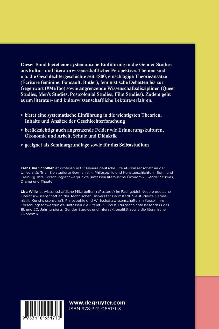 Rückseite: 9783110651713 | Einführung in die Gender Studies | Franziska Schößler (u. a.) | Buch