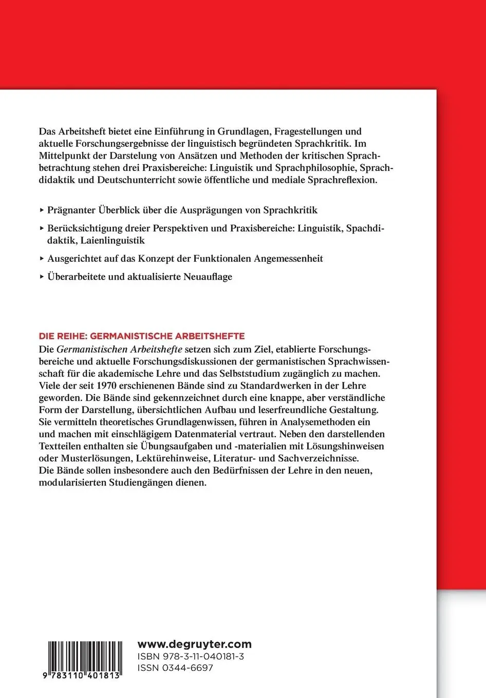 Rückseite: 9783110401813 | Sprachkritik | Ansätze und Methoden der kritischen Sprachbetrachtung