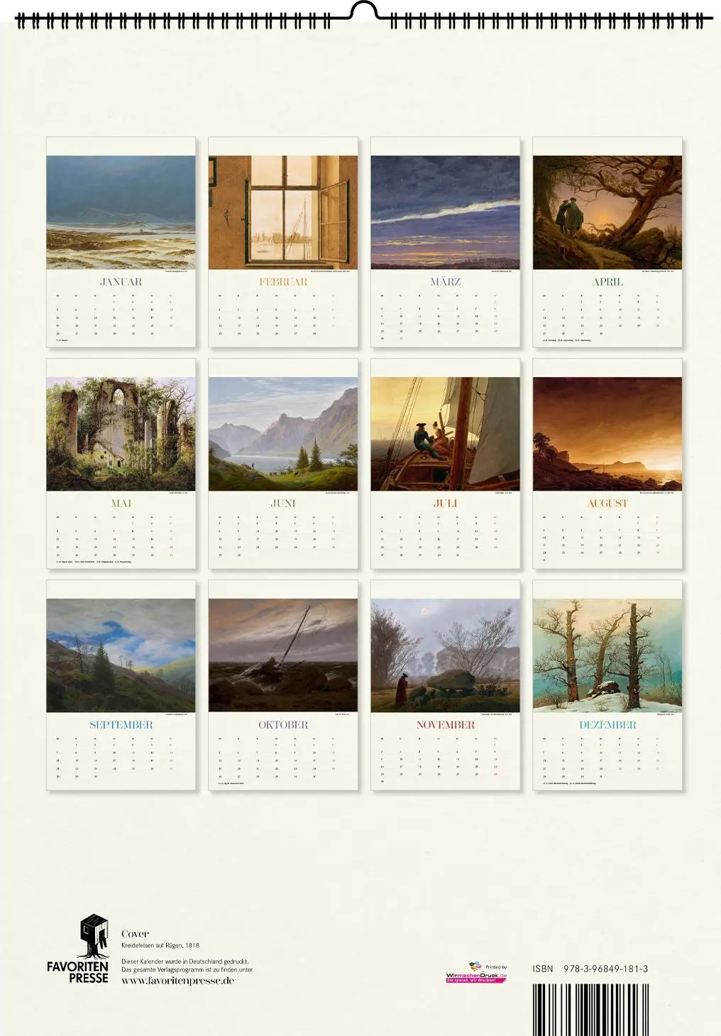 Rückseite: 9783968491813 | Caspar David Friedrich. Wandkalender 2026 | Capsar David Friedrich